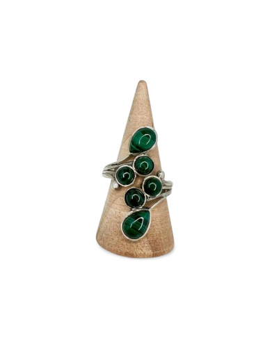 Bague réglable grappe en argent et Malachite