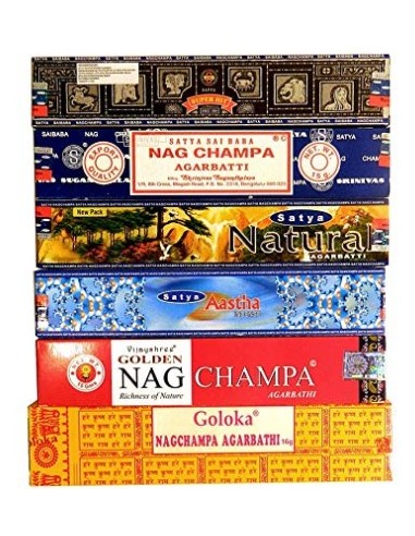 Photo de 6 Variétés d'encens: Satya 1Natural, 1Super Hit, 1Nag Champa, 1Aastha, - Encens.fr - Boutique ésotérique en ligne - ven